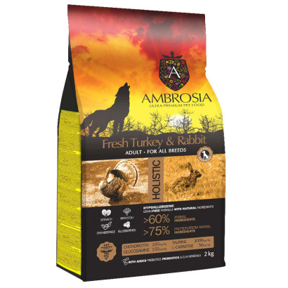 Ambrosia Świeży Indyk i Królik 12kg + Ollo Puszka 400g
